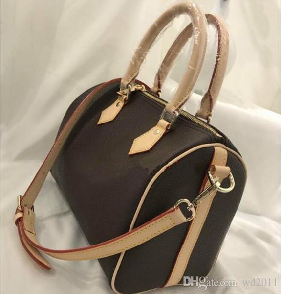 

2018 мода 100% натуральная кожа хозяйственная сумка speedy сумка 25/30/35 с ремешком замок и ключ сумка классический холст сумка