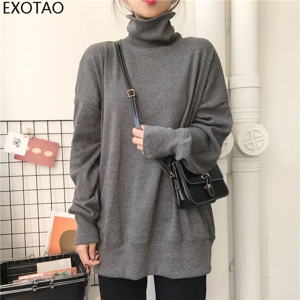 

exotao stretchy oversized tracksuit jacket women cotton turtleneck linen female hoodies long sleeve knit harajuku sudadera mujer, Black