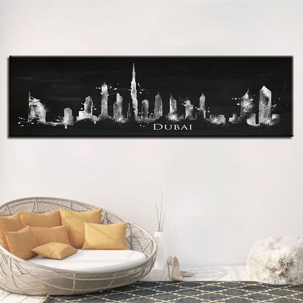 Dubai Watercolour City Skyline Wall Art Print Poster Home Decor Picture