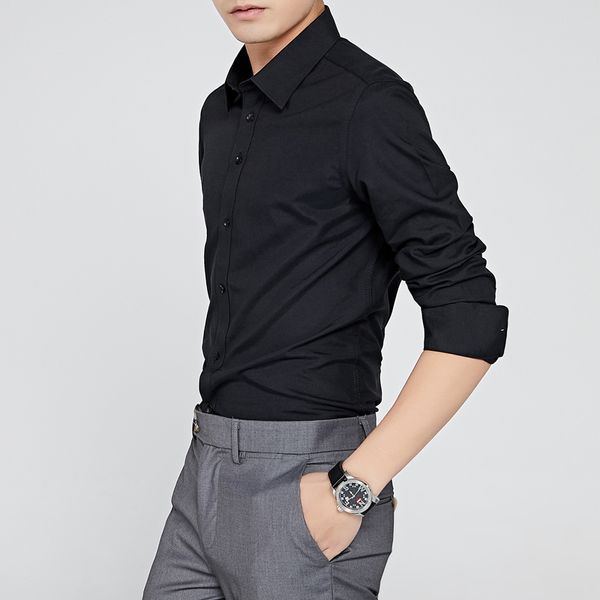 

5xl- men shirt fashion solid autumn new camisas para hombre long sleeve slim fit simple gentlemen work shirt men clothes 2018, White;black