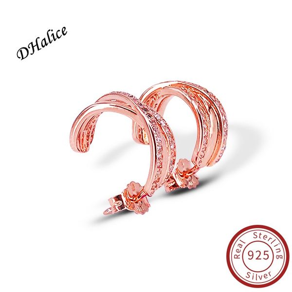 

authentic 100% 925 sterling silver rose gold entwined hoop earring with full cz hoop earrings for women wedding gift fine pandora jewelry, Golden;silver