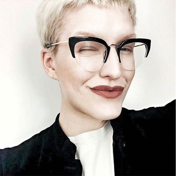 

fashion women's cat's eye glasses frame metal graceful half frame transparent glasses myopia optical prescription frames, Silver