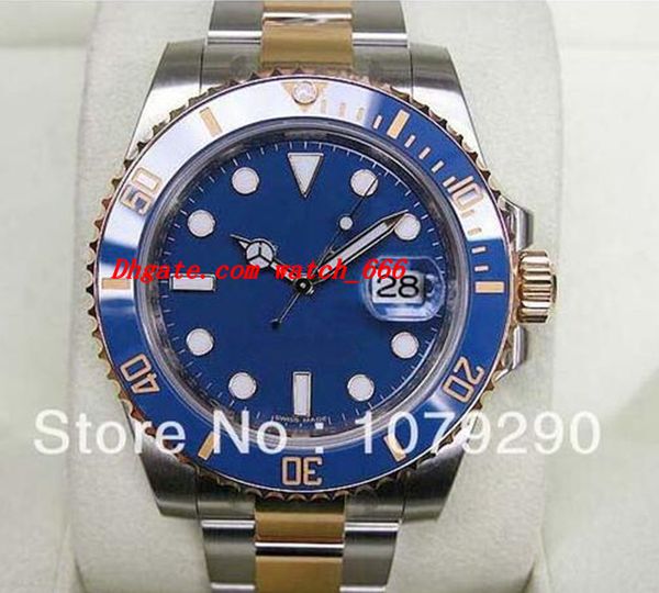 

top luxury качество мода часы оригинальный box синий керамический ободок циферблат 116613 из нержавеющей стали автоматическая мужские часы ч, Slivery;brown