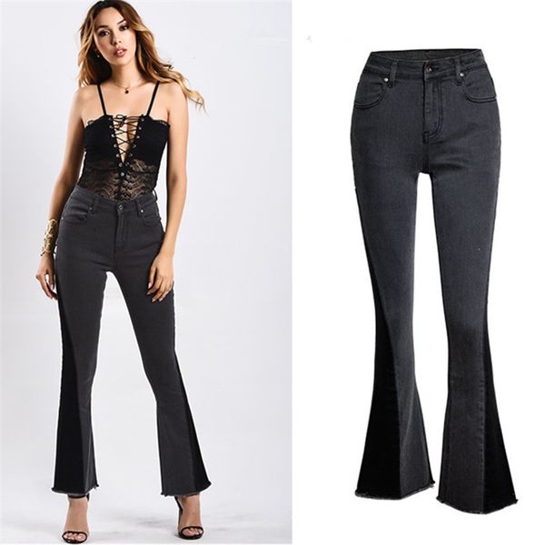 

plus size 2018 vintage mom jeans for women denim flare pents jeans for women patchwork, Blue