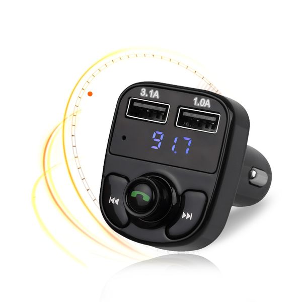 

wireless bluetooth car kit mp3 player fm transmitter dual usb phone charger 3.1a/1a handswith voice prompt microphone