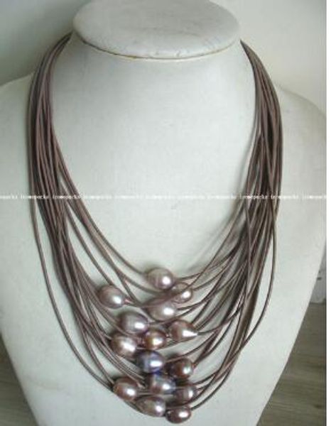 

purple shipping wholesale egg pearl freshwater unique 17-24" necklace 15rows euncl