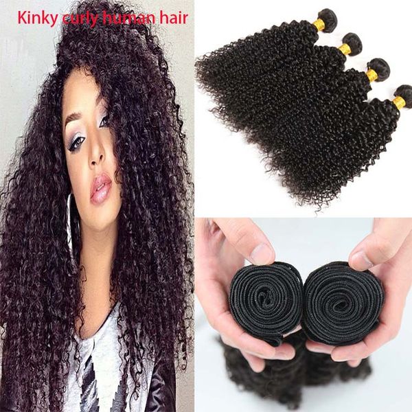 4 Bundles Thick Kinky Curly Human Hair Weaves Hair Extensions
