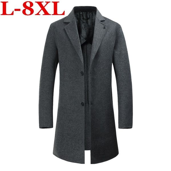 

plus size 8xl 7xl new winter woolen long luxurious men slim fit casual thick overcoat mens warm windbreaker trench coat jackets, Black