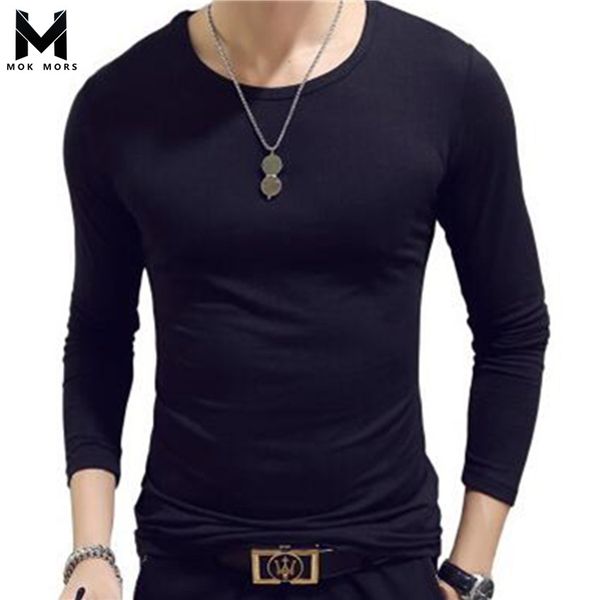

fashion brand business casual slim solid color round neck men t shirt casual breathable long sleeve mens t shirts, White;black