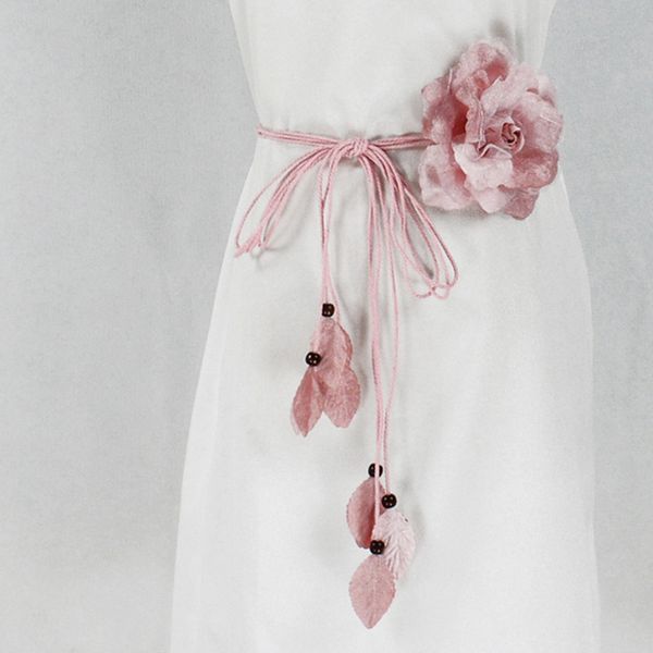 

women fashion flower string tassel waist belts for dresses knot female ladies all-match waistband ceinture femme, Black;brown