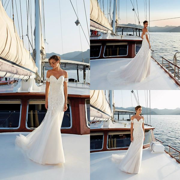 Eddy K Meerjungfrau-Hochzeitskleider, herzförmig, abnehmbare, kurze Ärmel, Spitzenapplikationen, Land-Hochzeitskleid, maßgeschneiderte Brautkleider in Übergröße