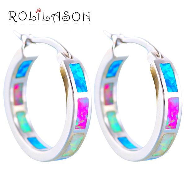 

whole salerolilason brand design gorgeous color fire opal 925 silver hoop earrings anniversary fashion jewelry for women oe610, Golden;silver