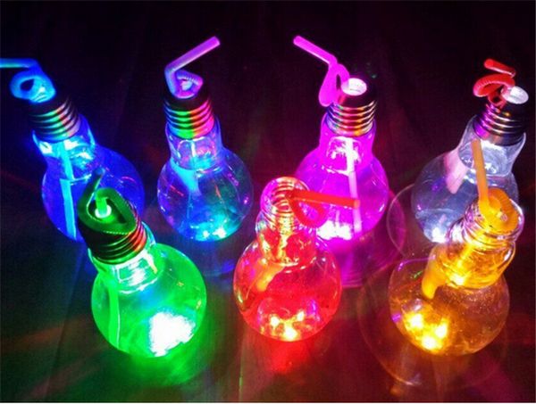 

Led bulb hape bottle 500ml 400ml clear lamp cup water bottle led colored light luminou juice yogurt milky tea cup bottle container