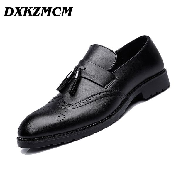 

dxkzmcm 2018 men formal shoes men's business dress brogue shoes for wedding party microfiber leather oxford, Black