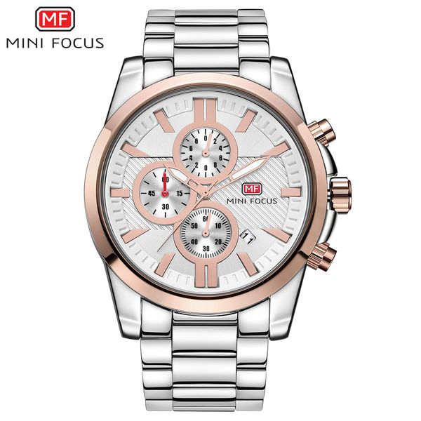 

minifocus quartz mens watch stainless steel watches chronograph date sport wristwatch reloj hombre montre homme mf0134g, Slivery;brown