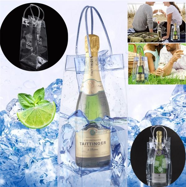 

portable pvc ice bag wine storage bottle drinking wine bottle ice bag cool holder party picnic drink beer cooler carrier clear barware i257