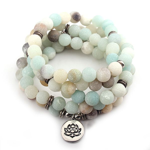 

fashion women`s bracelet matte frosted amazonite beads with lotus om buddha charm yoga bracelet 108 mala necklace, Black