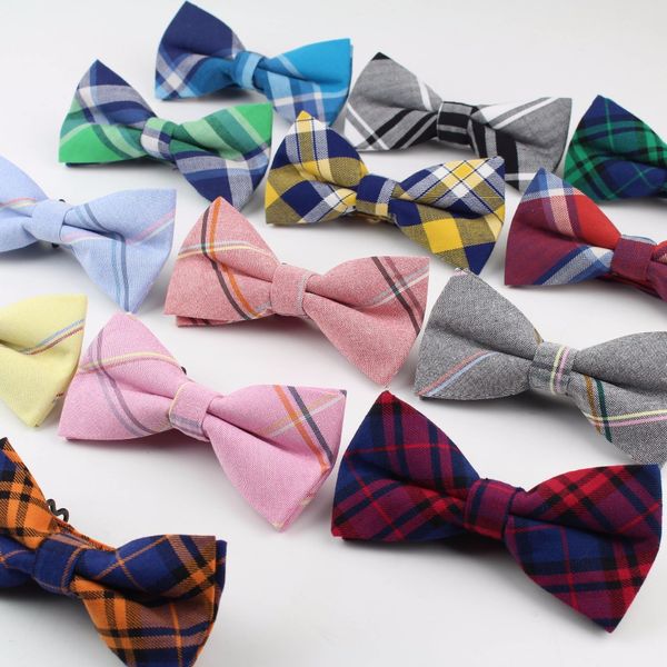 

mens fashion bright check artificial 100% cotton soft striped double fracture butterfly men bow ties designer cravat, Black;blue