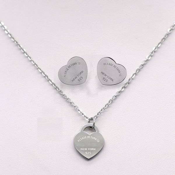 

fashion silver stainless steel t logo heart love earrings necklace for women letters earrings necklaces wedding jewelry