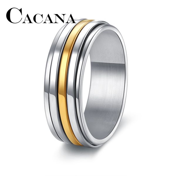 

whole salecacana new 7mm wide classic 3-row 316l stainless steel rings simple design men wedding rings usa size 7-11 drop shipping, Golden;silver