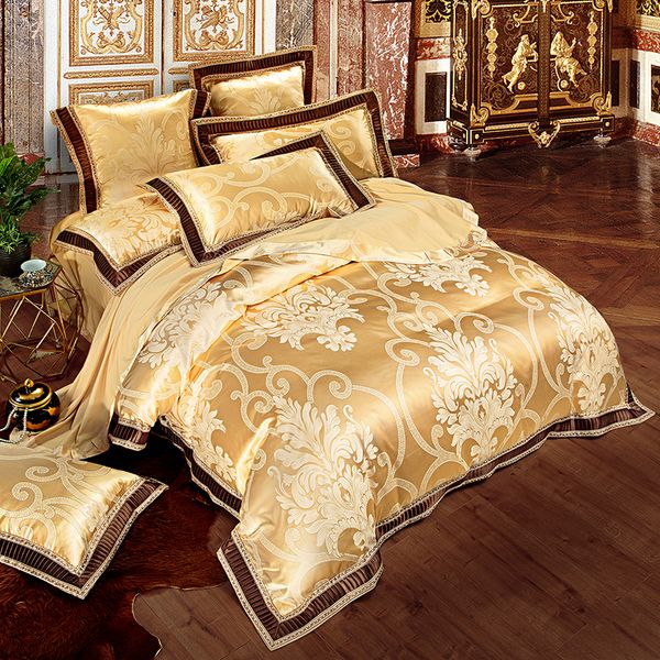 Pink Green Purple Silver Beige White Gold Luxury Satin Jacquard Bedding Set Queen King Size Duvet Cover Bed Sheet Pillowcase Bedding Catalogs Kids