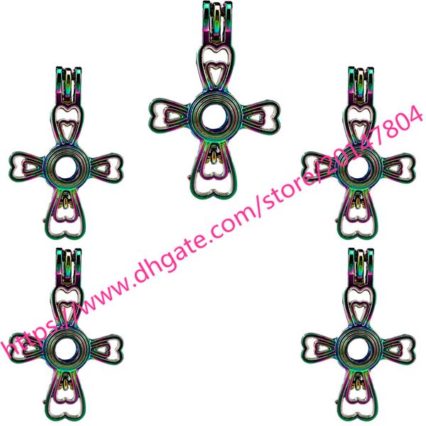 C270 Cross Locket Beads Cage Pendant Stainless Steel Rainbow Chain
