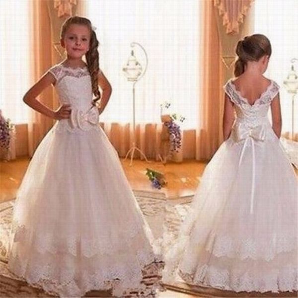

formal princess gown ivory lace flower girl dress for weddings first communion dresses for girls lace up back, White;blue