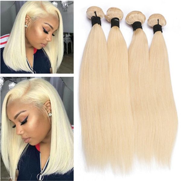 

straight #613 blonde brazilian virgin human hair bundles deals 4pcs lot bleach blonde brazilian human hair weaves extensions 8-30", Black