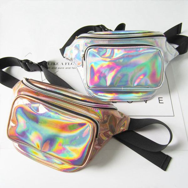 

2017 new punk lady girl rainbow pvc laser transparent fanny pack bum women purse waist bag