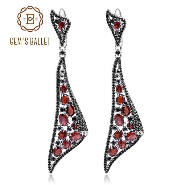 

gem's ballet new natural red garnet irregular triangle drop earrings 925 sterling sliver vintage punk earrings for women fine, Golden;silver