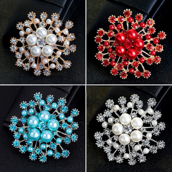 Metallbroschen, vergoldet und versilbert, Perlenkristall-Strass-Schnee-Brosche, Pins, Schals, Schnalle, Hochzeit, Brautanzug-Accessoires