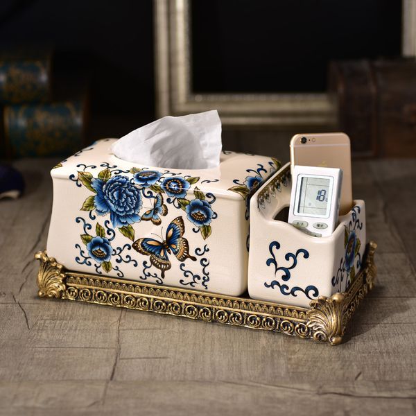 

wholesale american country creative paper towel box high-grade living room home furnishing pumping with ceramic ornaments contai