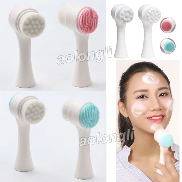 

two-sided fur silicone face scrub clean facial cleanser brush skin care washing brush massager pore cleaner wash face makeup brushes dhl