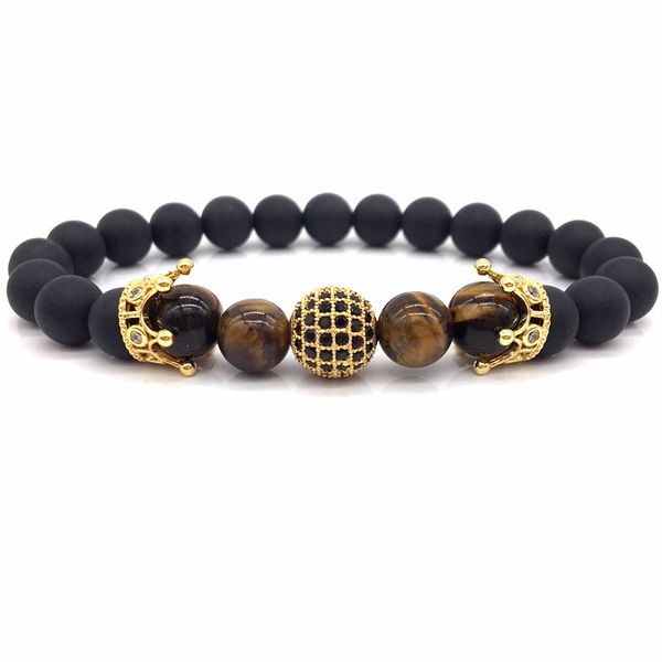 

2018 fashion brand double crown ball men charm bracelet stone bead bangle jewelry gift pulsera, Black