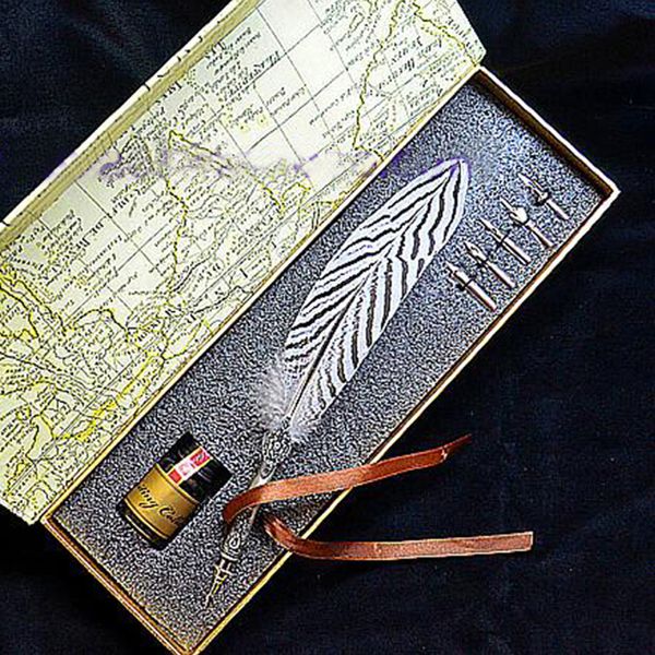 

quill lophura nycthemera feather pen set with 5 nibs 1 ink signature calligraphy carving wedding gift dip pen, Black;red