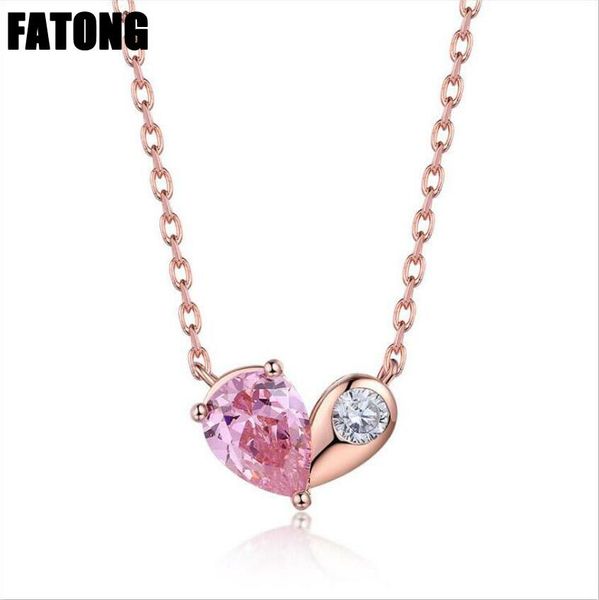 

new 925 sterling silver fashion pink zircon girl heart necklace jewelry j0213