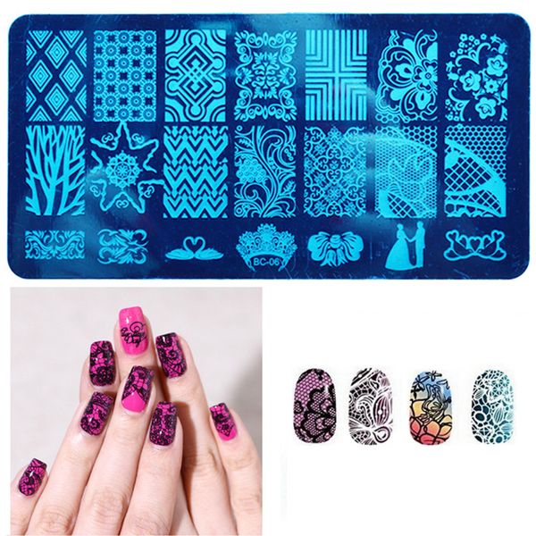 

manzilin 12x6cm 20pcs nail art stamping plates set flower lace patterns template rose image diy beauty art decal lot ac08, White