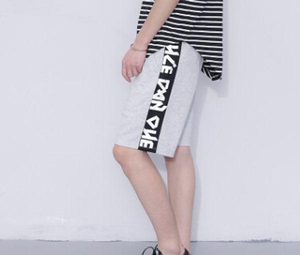 

Mens Casual Shorts Letters Printed Side Half Knee Length Shorts Grey Black Loose Wear Clothing