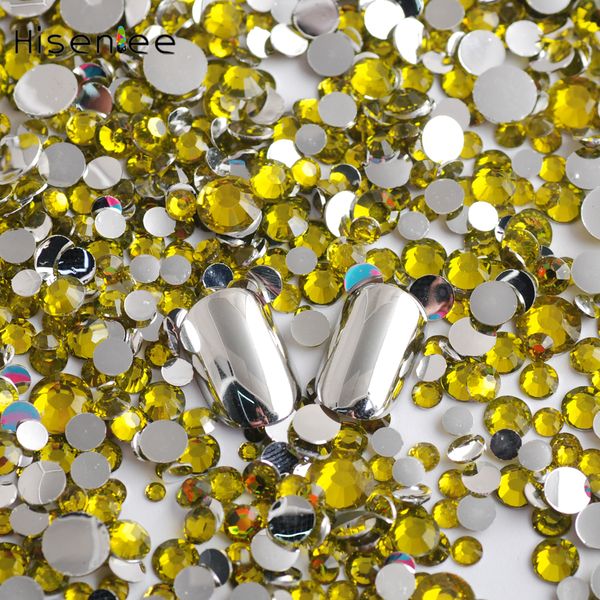 

2000pcs / bag mixed size color flat round resin rhinestone diy fashion charm nail jewelry accessories decoration, Silver;gold