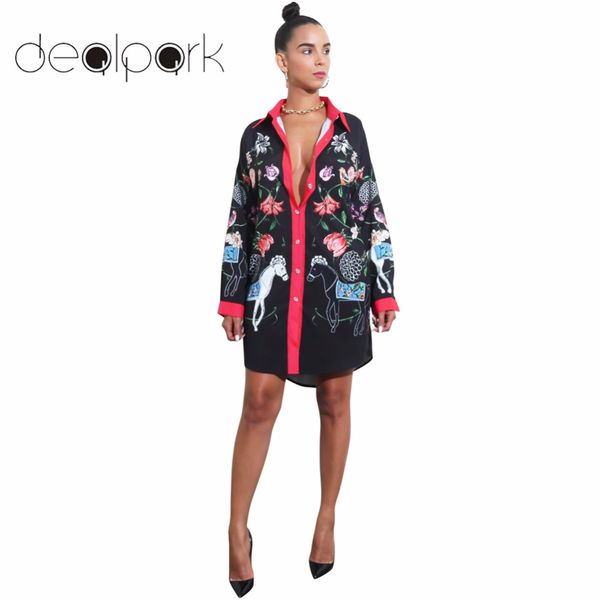 

autumn vintage print shirt dress women casual floral print dress buttons long sleeve tunic boho beach mini party dresses female, White;black