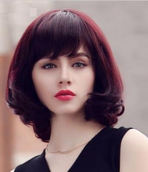 

womens red wine curly wig fashion short wigs hair, Black;brown