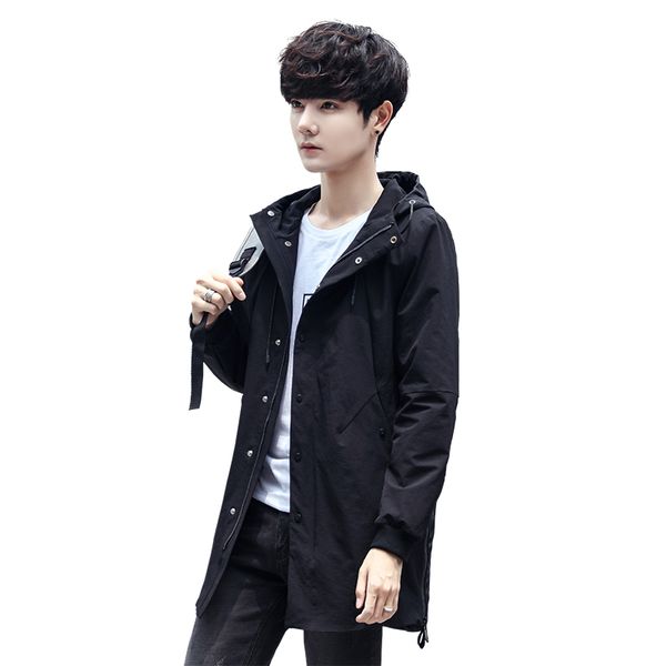 

spring and autumn men's jacket thin large size men's jacket in the long trench coat windbreaker business casual top, Tan;black