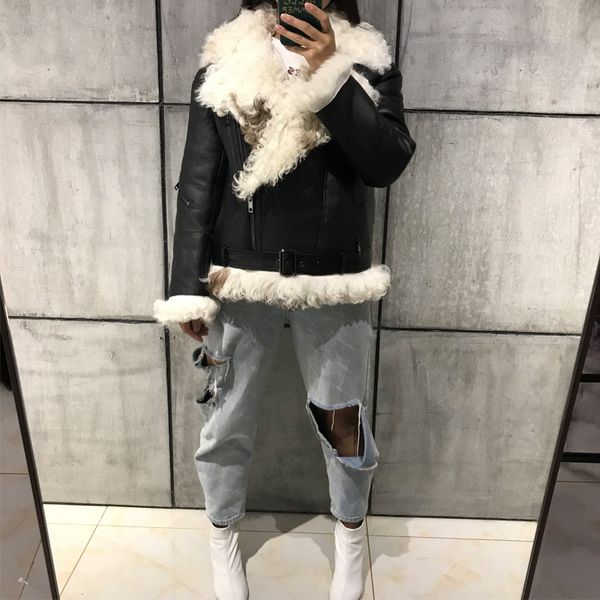 

ladies suede jacket women lamb fur jacket shearling, Black
