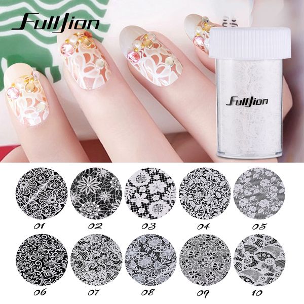 

fulljion nail art transfer foil decoration nail stickers decals holographic diy flower paper manicure french tip decorations, Black