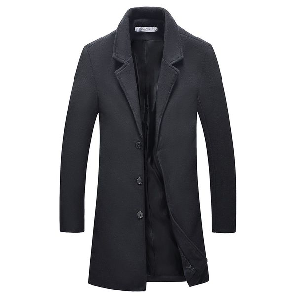 

2018 winter new fashion men solid color single breasted long trench coat men casual slim long woolen design coat large size 4xl, Tan;black