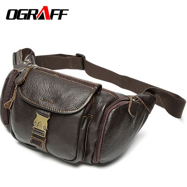 

ograff genuine leather waist bag men's leather fanny pack belt bag sling men men waist pack hasp money belt pouch