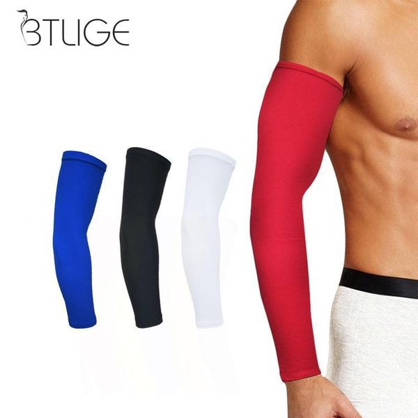 

btlige 1 pair men sport armlet hand arm elbow protector arm sleeves spandex basketball football sunscreen long sleeves, Blue;gray