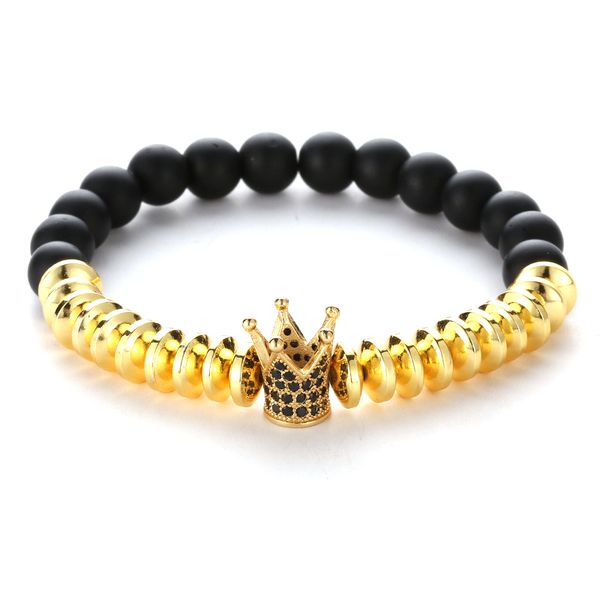 

4 colors hematite spacer 8mm black stone pave cz imperial crown charm bracelet men women bracelet jewelry pulseira jewelry