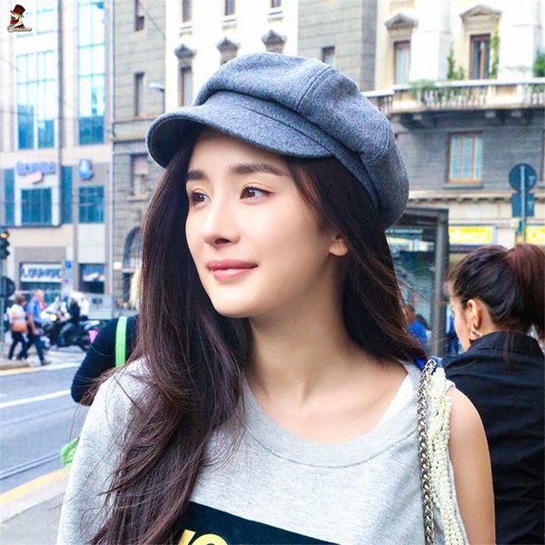 

chessieca winter multi-purpose hat female octagonal hat fashion visor gray black beret retro women's fashion ladies autumn, Blue;gray