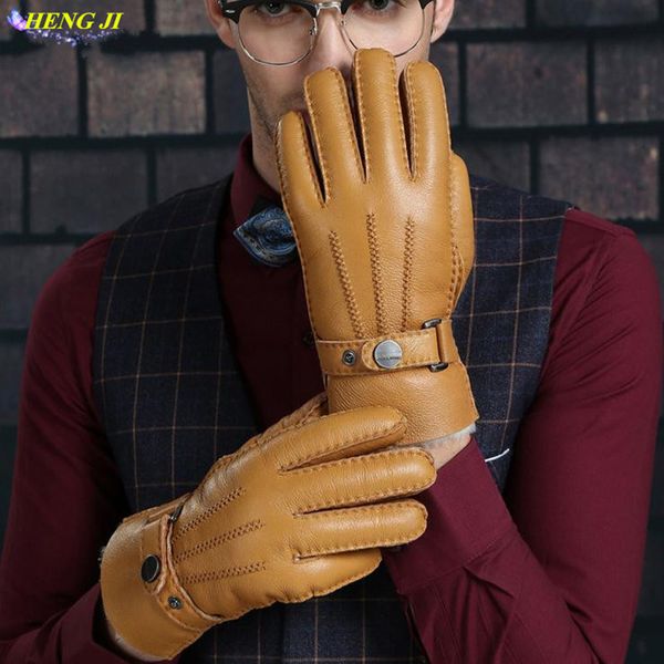 

the new 2017 fur leather gloves integrated male hair thickening warm ski points to every wind sheepskin gloves, Blue;gray